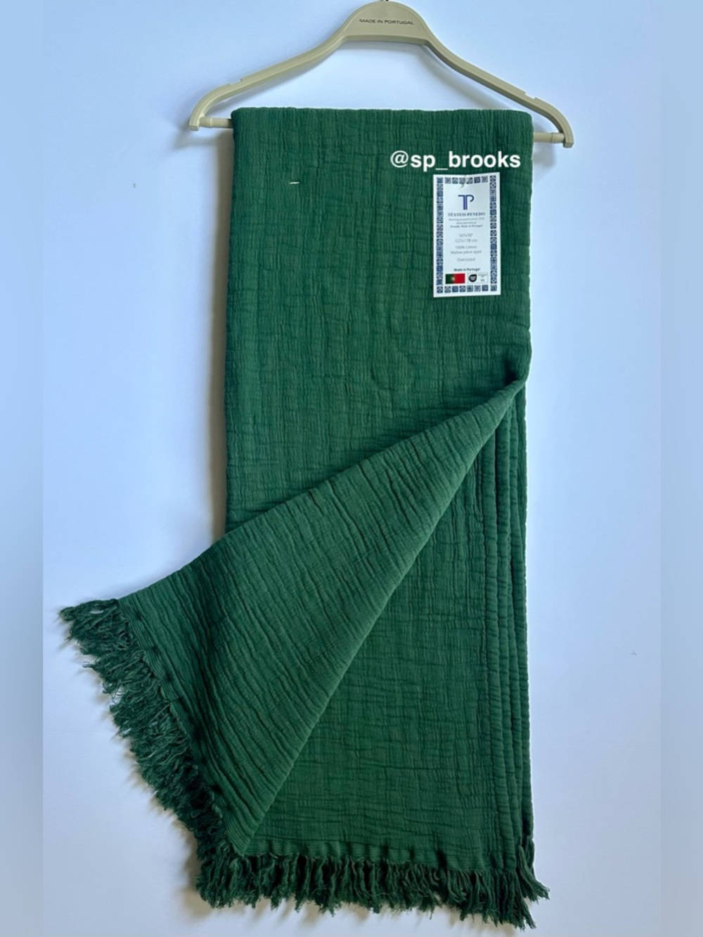 🎁Texteis Penedo Throw Blanket - Cotton Forest Green Mallow Piece Dyed Throw